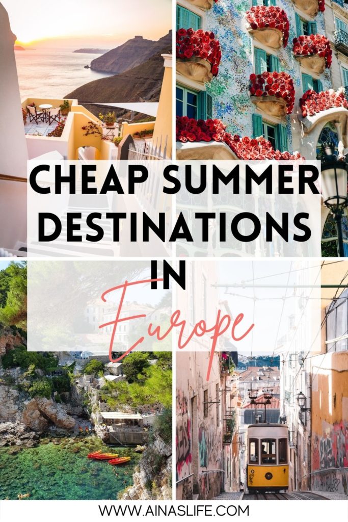 4 pictures of 4 different European city, "cheap summer destinations in Europe".