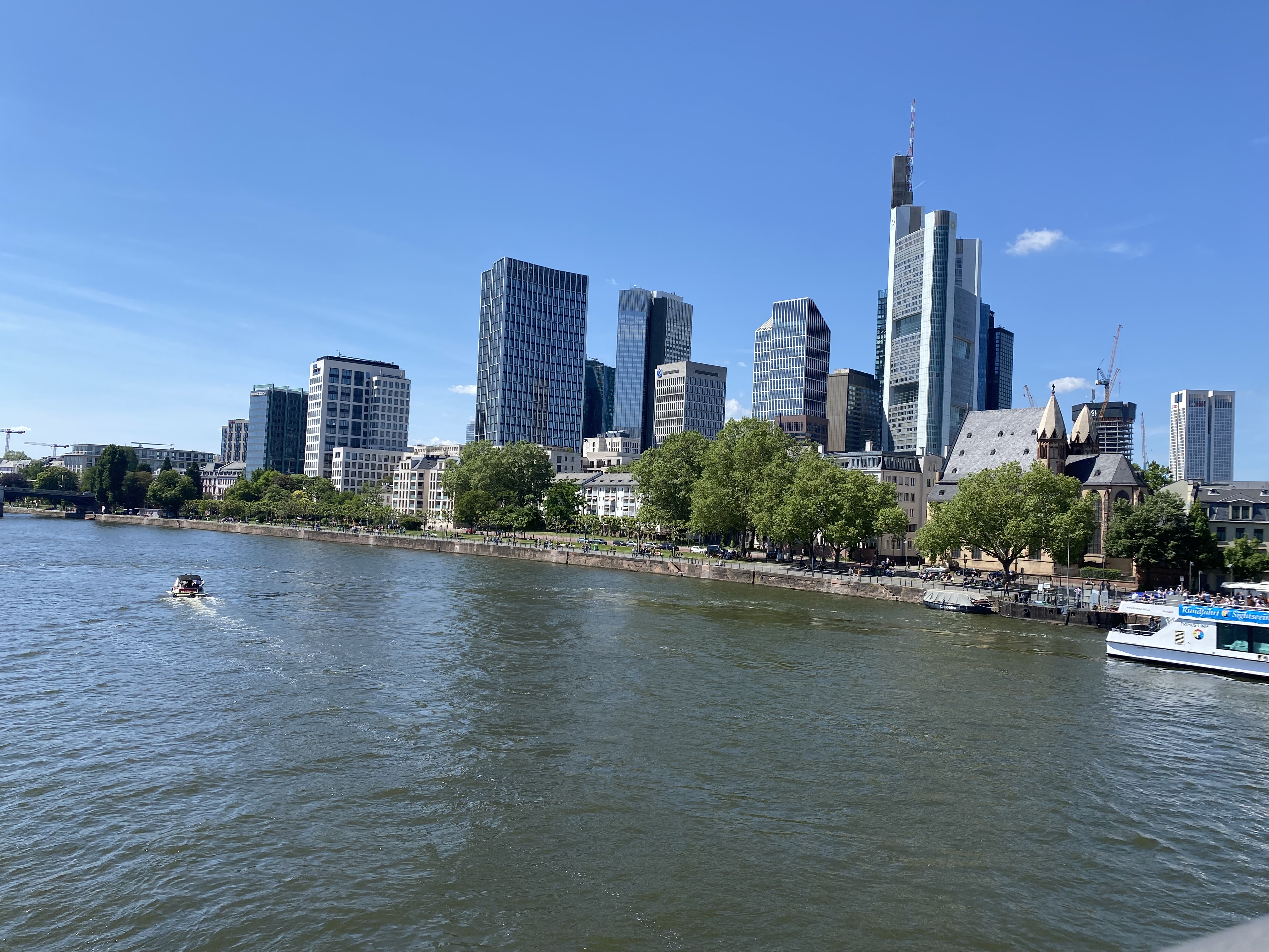 View over the "new" side of Frankfurt city while you cross the Main river.